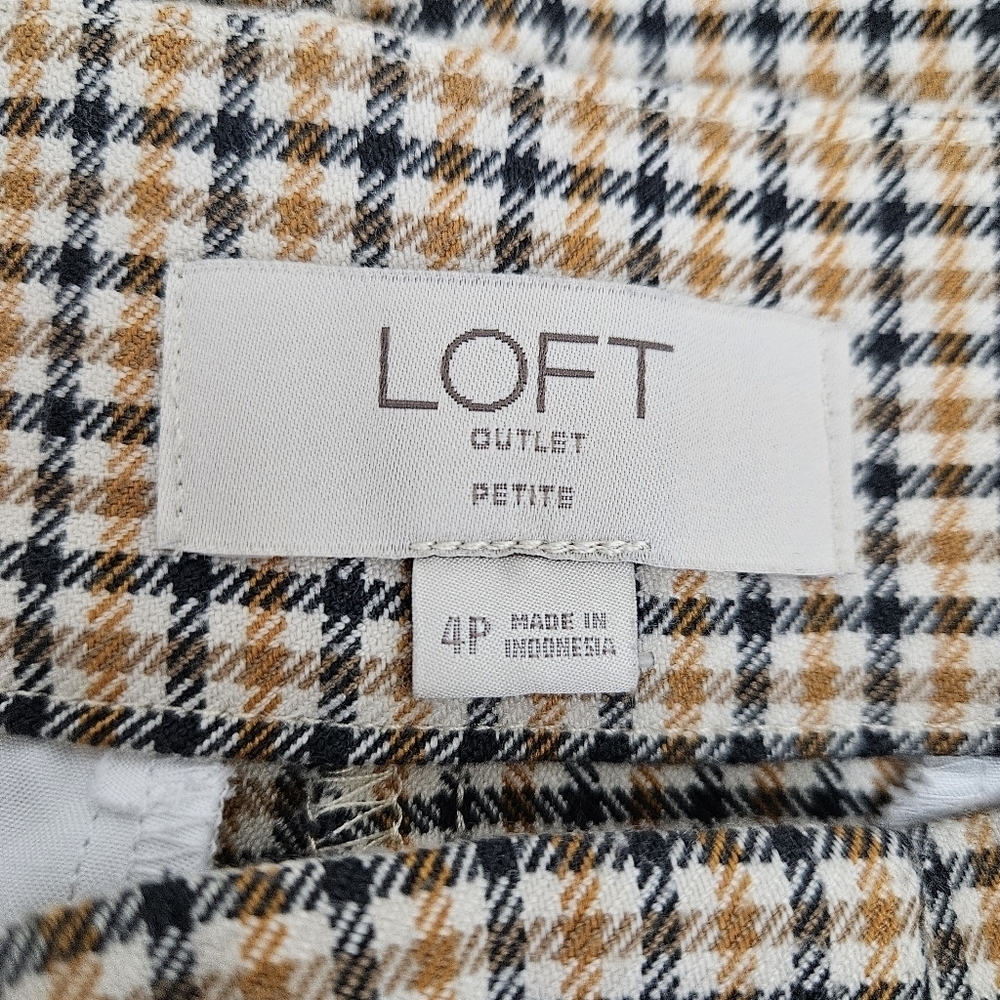 Ann Taylor LOFT Slim Wide Leg Cropped Dress Pants Plaid High Rise Petite 4P - Picture 4 of 7